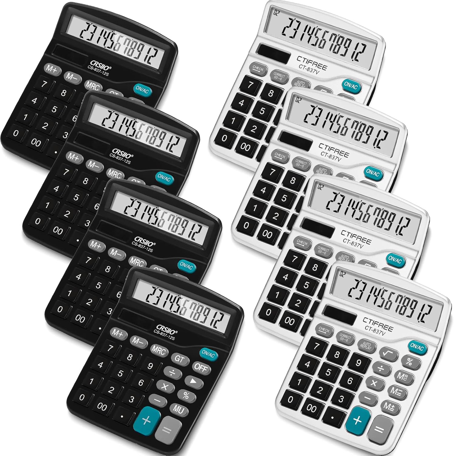 Flutesan 8-Pack Solar Desktop Calculators – 12-Digit Dual Power with Large Display and Big Buttons for Office, Home & School
