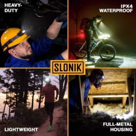 SLONIK Rechargeable Headlamp 1000 Lumens - Waterproof LED Headlight for Outdoor, Camping, Running & Hard Hat Work - Aluminum Body, Magnetic Base, USB-C Charging