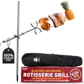 KANKA Heavy Duty Portable Rotisserie Grill Kit – 22LB Electric Spit Roaster for Fire Pits, BBQ & Campfires – Includes 304 Stainless Steel Rod & Battery Powered Motor
