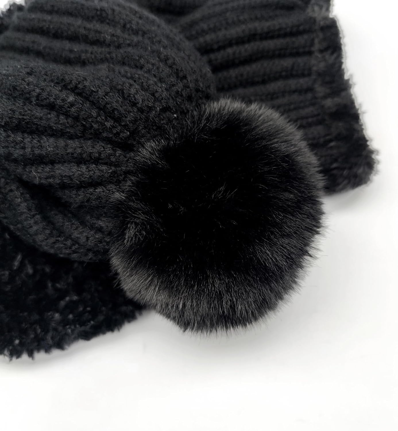 HUAMULAN Women's Winter Fleece Lined Knit Beanie & Balaclava Set - Warm Pom Pom Skull Cap with Neck Warmer for Skiing, Snowboarding & Cold Weather