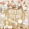 Champagne Gold Bridal Shower Decorations - 100+ Pcs Bride to Be Party Supplies Kit with Veil, Tiara, Sash, Foil Balloons & Photo Props for Engagement, Bachelorette & Wedding