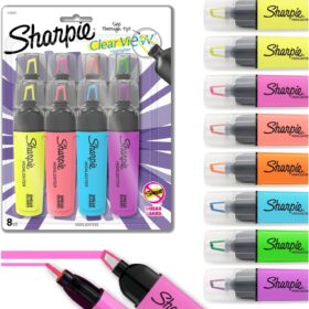 Sharpie Clear View Highlighter Set, 8 Count – Chisel Tip, See-Through Barrel, Smear-Resistant Fluorescent & Pastel Ink, Assorted Colors