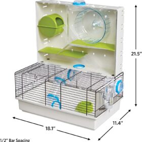 MidWest Homes for Pets Awesome Arcade Hamster Cage – Multi-Level Small Animal Habitat with Deep Base, Exercise Wheel, Water Bottle & Accessories (18.1" x 11.4" x 21.5")