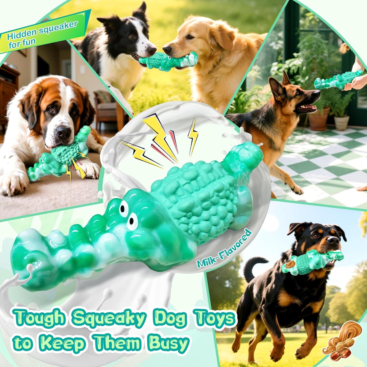 BellaWagg Tough Squeaky Alligator Dog Toy – Durable Nylon & Rubber Chew Toy for Aggressive Chewers – Teeth Cleaning, Stress Relief & Interactive Play for Medium to Large Breeds