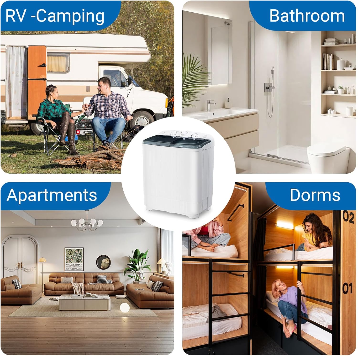 Compact Twin Tub Washing Machine, 32 lbs Total Capacity (20 lbs Washer / 12 lbs Spinner) with Drying Rack & 10 Hangers - Portable Laundry Washer for Apartments, Dorms & RVs