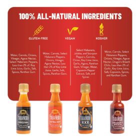 Taba&ntilde;ero Hot Sauce Challenge Box - 4 Pack Spicy Gift Set (Original, Extra, XXX Hot, Dragon's Breath) - Gluten Free, Vegan, Kosher, Mini Glass Bottles