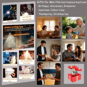 Solar & USB-C Rechargeable BBQ Grill Light with Auto On/Off Sensor – Waterproof LED Work Light for Blackstone, Weber & Griddles – Essential Gift for Men & Dads