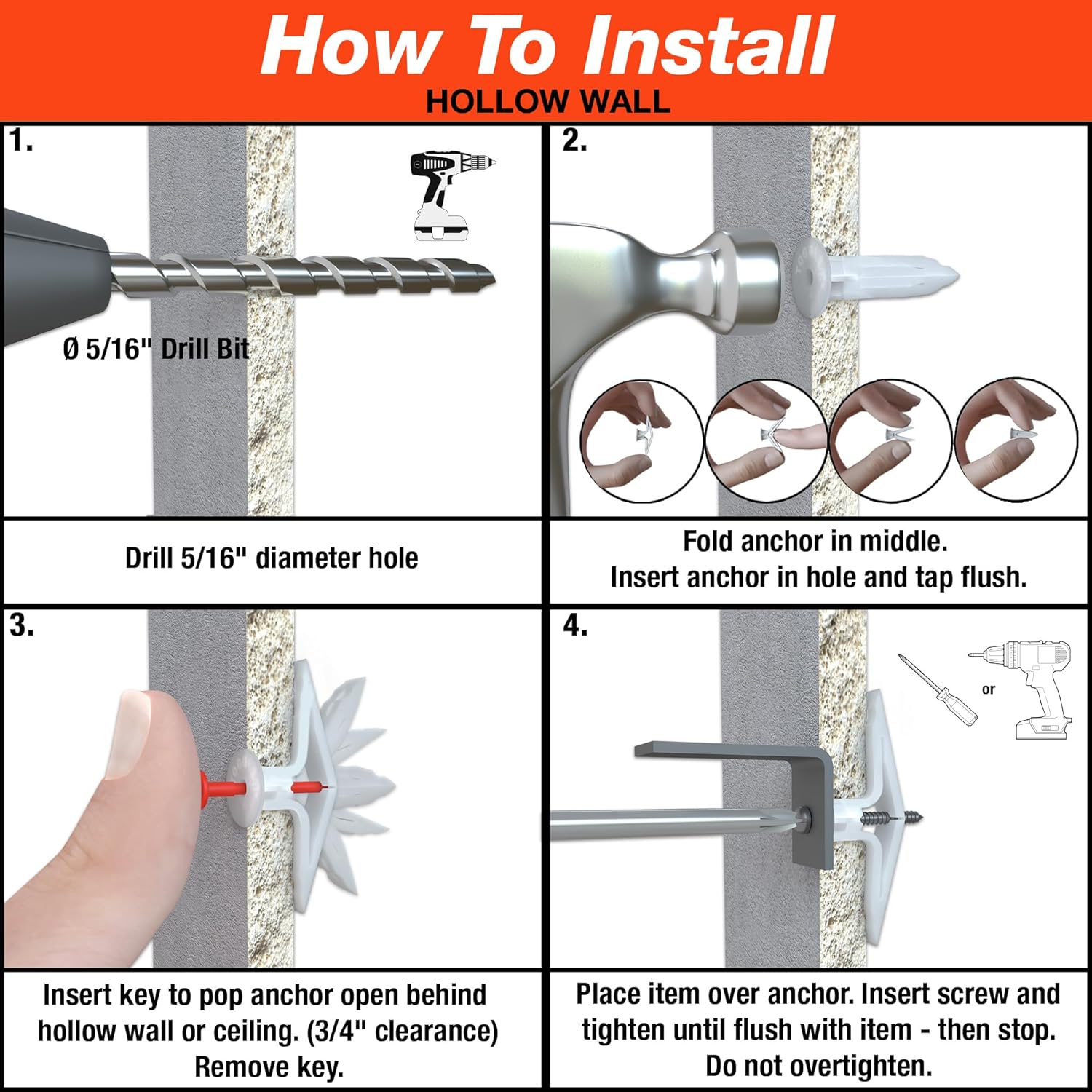 TOGGLER Toggle TC Commercial Grade Drywall Anchors with Screws (5 Pack) | Made in USA | High Strength 5/8-Inch to 3/4-Inch Grip Range for #6 to #14 Fasteners
