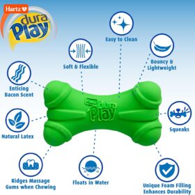 Hartz DuraPlay Bacon Scented Large Dog Toy Bones, 3-Pack Squeaky Latex Chew Toys