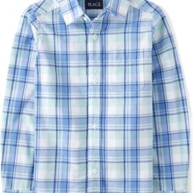 The Children's Place Big Boys' Long Sleeve Poplin Button-Down Shirt - Classic Uniform & Casual Wear