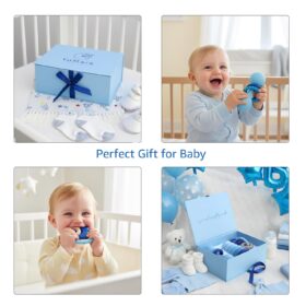 YoMark Premium Silicone Baby Gift Set – Newborn Boy Bundle with Soft Teether, Rattle, and Stacking Rings for Sensory Development and Shower Gifts