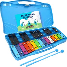 MINIARTIS 25-Note Glockenspiel Xylophone – Color-Coded Musical Instrument for Kids with Songbook, Mallets & Case