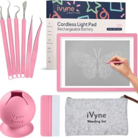 iVyne All-in-One Vinyl Weeding Kit: Rechargeable A4 Light Pad, Essential Craft Tools, and Patented Scrap Collector for Cricut, Silhouette & DIY Projects - Pink