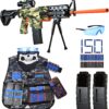 Electric Sniper Rifle Foam Blaster Kit with Tactical Vest & Rechargeable Battery – 150 Darts, Scope, Bipod, & 3-Burst Modes for Outdoor Play