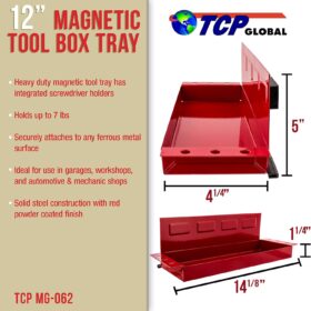 TCP Global 12-Inch Magnetic Tool Shelf | Heavy-Duty Toolbox Organizer & Garage Storage Tray with Screwdriver Slots