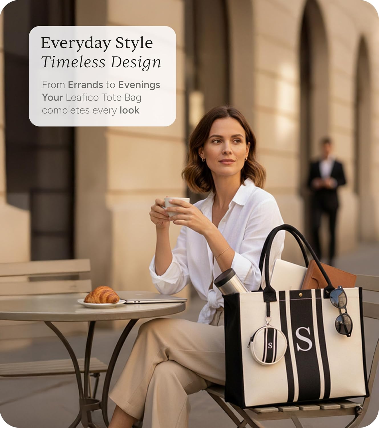 LEAFICO Initial Canvas Tote Bag – Personalized Monogram Shoulder Handbag | Unique Letter Print Gift for Women, Bridesmaids, & Birthdays