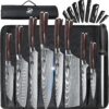 Dfito Professional 9-Piece Chef Knife Set with Roll Bag – High Carbon Stainless Steel Kitchen Cutlery with Red Pakkawood Handles & Protective Case – Ideal Gift for Home & Professional Chefs