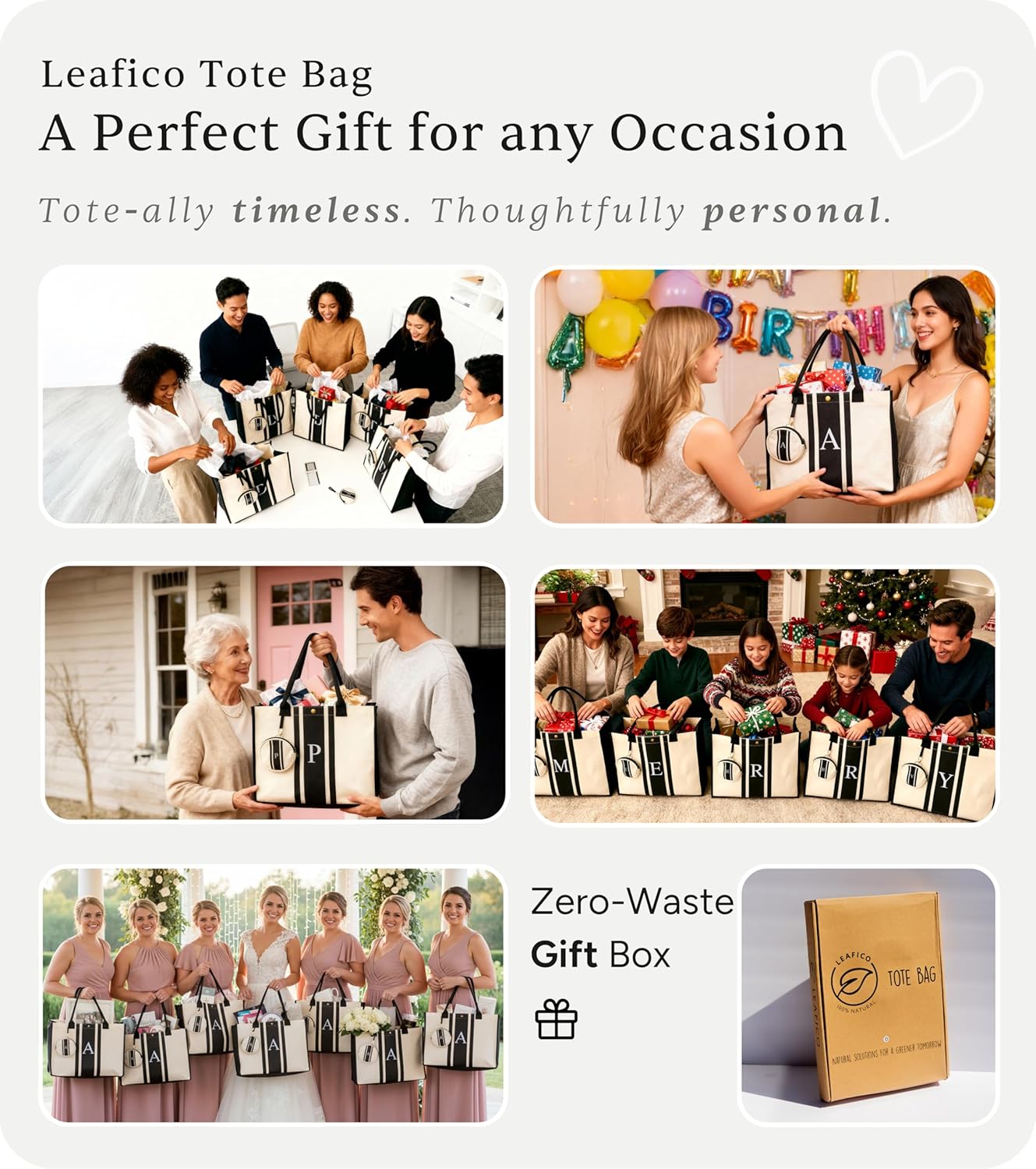 LEAFICO Initial Canvas Tote Bag – Personalized Monogram Shoulder Handbag | Unique Letter Print Gift for Women, Bridesmaids, & Birthdays