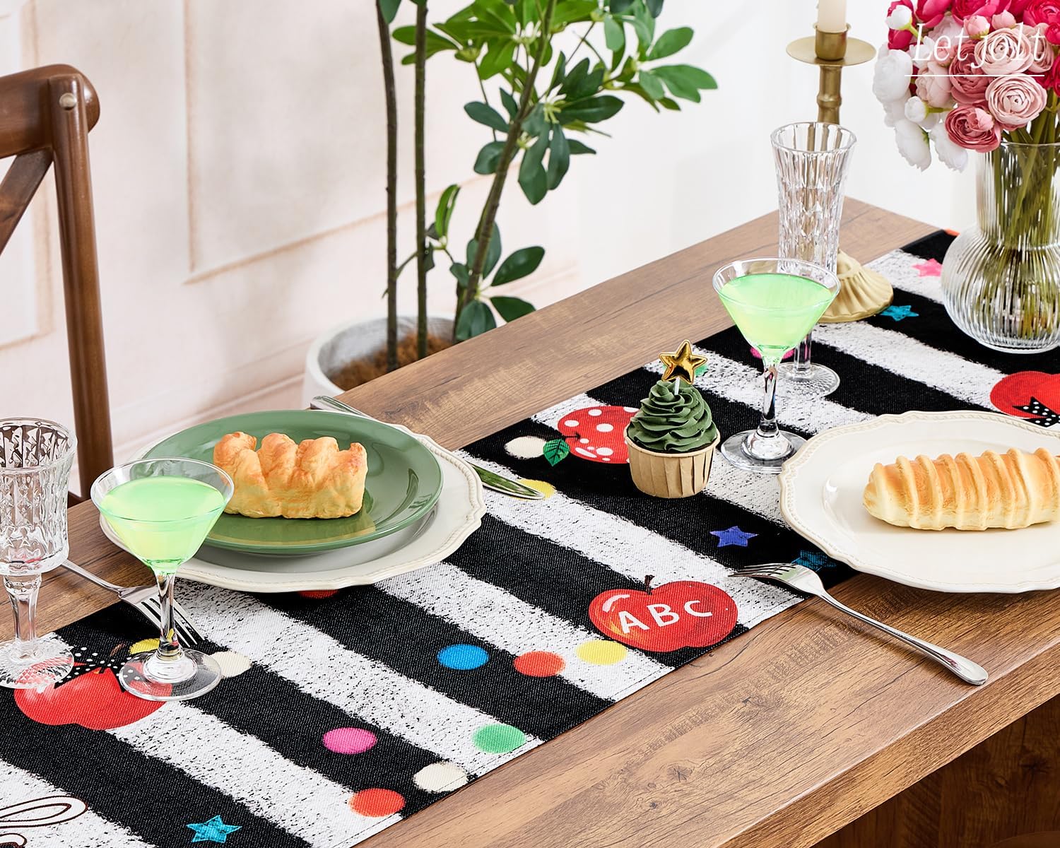 Letjolt Back to School Table Runner - 72 Inch School Bus Themed Party Decorations for Classroom, Graduation & Open House - Linen-Like Fabric