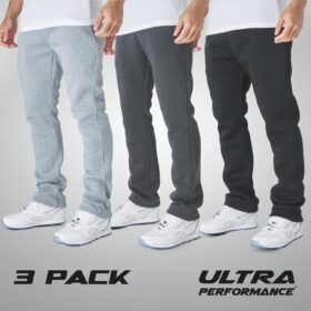 Men's 3-Pack Wide Leg Fleece Sweatpants with Pockets - Open Bottom Lounge, Workout & Athletic Pants