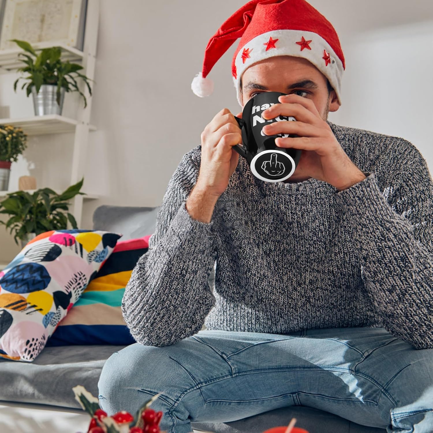 13oz Funny White Elephant Gifts for Adults - Novelty Ceramic Coffee Mug with Hidden Surprise Middle Finger Design - Gag Present for Men, Women, Mom, Dad, Coworker & Boss - Dishwasher & Microwave Safe