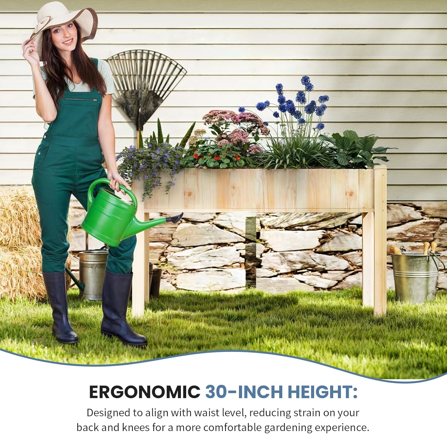 DUMOS Elevated Raised Garden Bed with Legs - 48" Wooden Planter Box with Fabric Liner & Drainage for Patio, Balcony, and Backyard Vegetables & Herbs