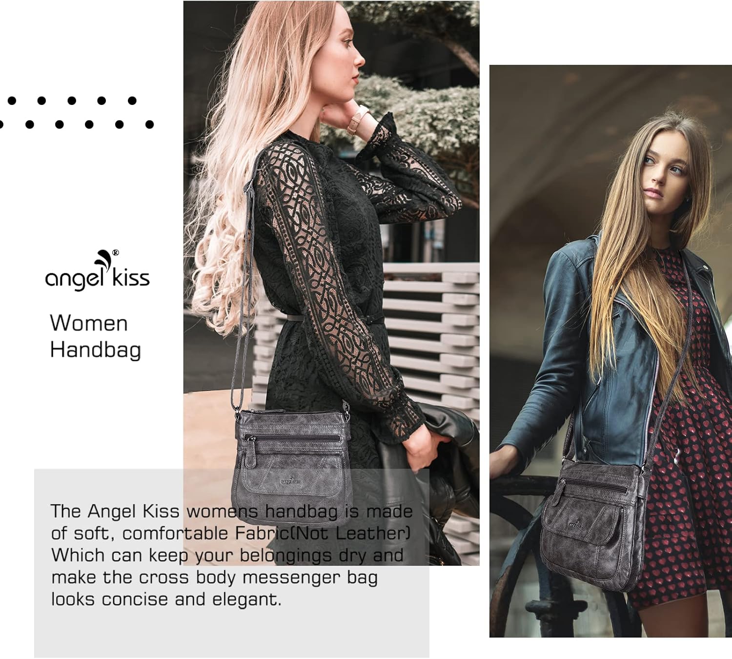 Angel Kiss Women's Crossbody Bag - Premium PU Leather Shoulder Purse with Adjustable Strap