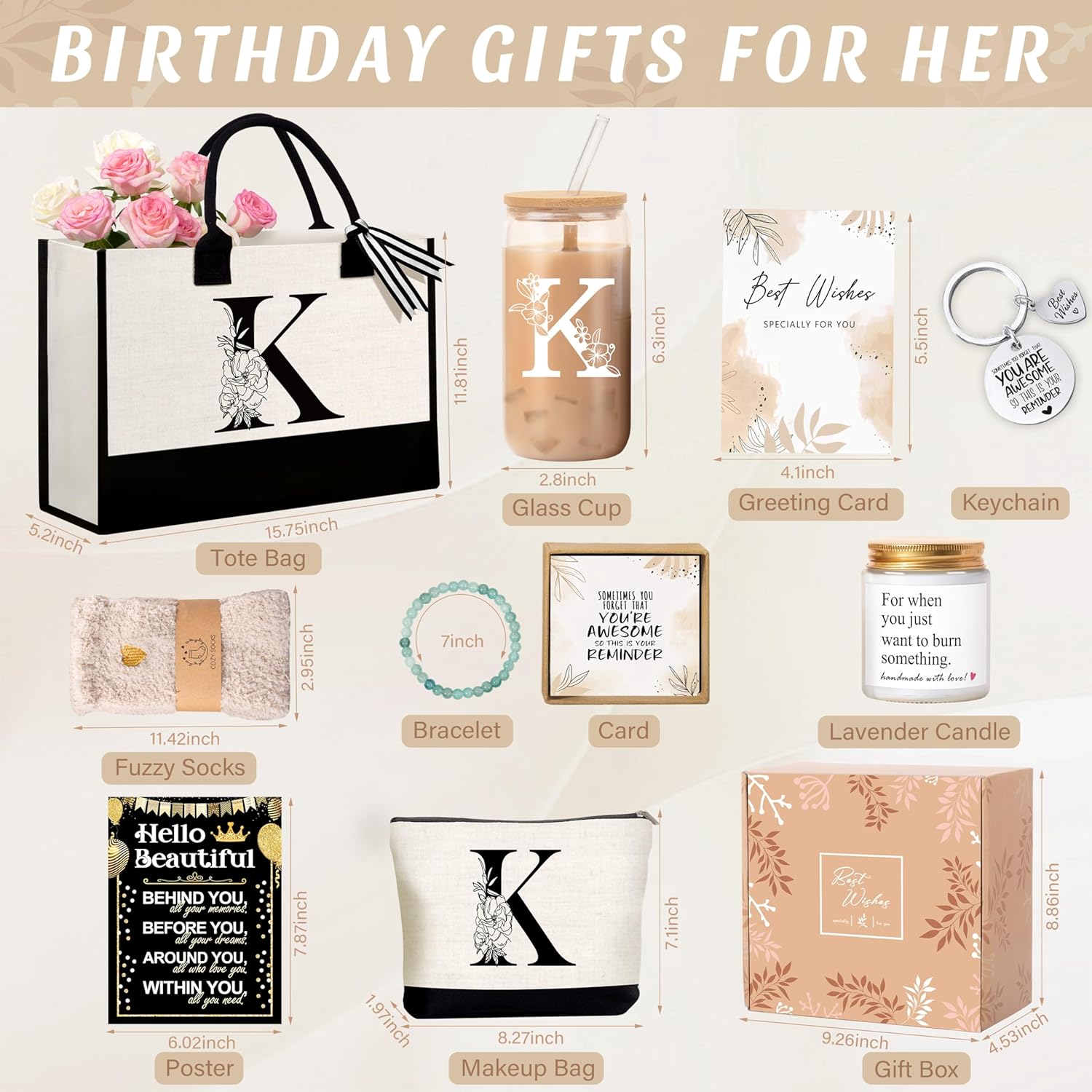 Monogrammed Canvas Tote Bag for Women – Personalized Birthday Gift for Teachers, Moms & Wives – Large Utility Work Handbag with Initial