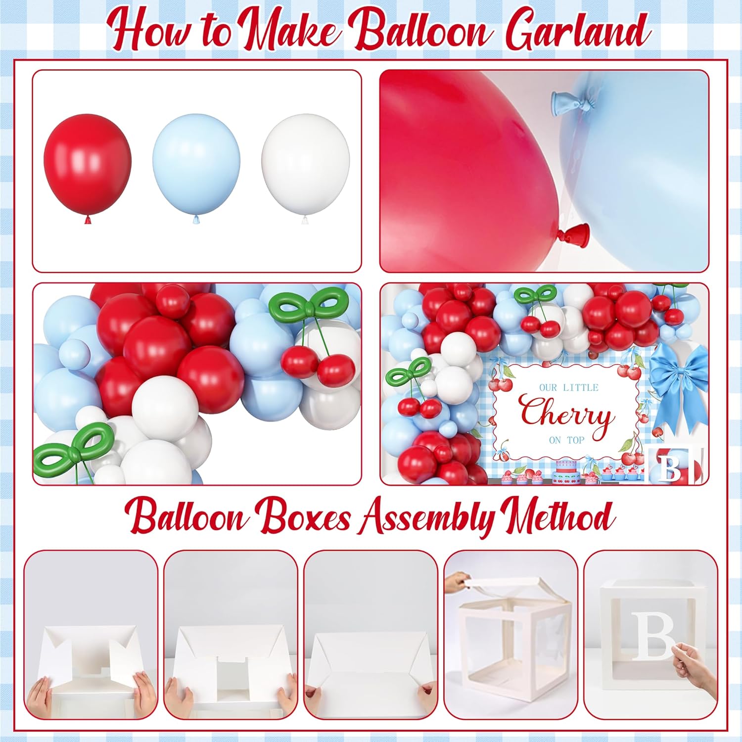 142-Piece Cherry Baby Shower Decorations Kit - 'Little Cherry On Top' Party Set with Balloon Boxes, Garland Arch & Backdrop for Boys or Girls
