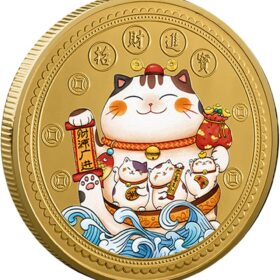 Gold Fortune Cat Lucky Coin – Feng Shui Charm for Good Wealth, Scratching Tickets & Lottery