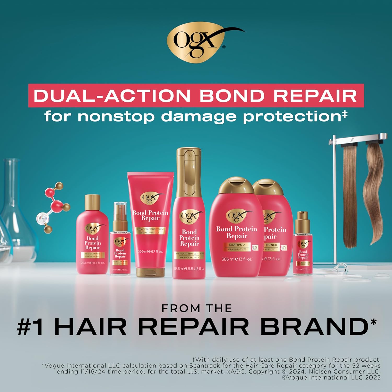 OGX Bond Protein Repair 450°F Heat Protectant Spray - 6.5 fl oz Weightless Thermal Protection Mist for All Hair Types, Reduces Breakage & Strengthens