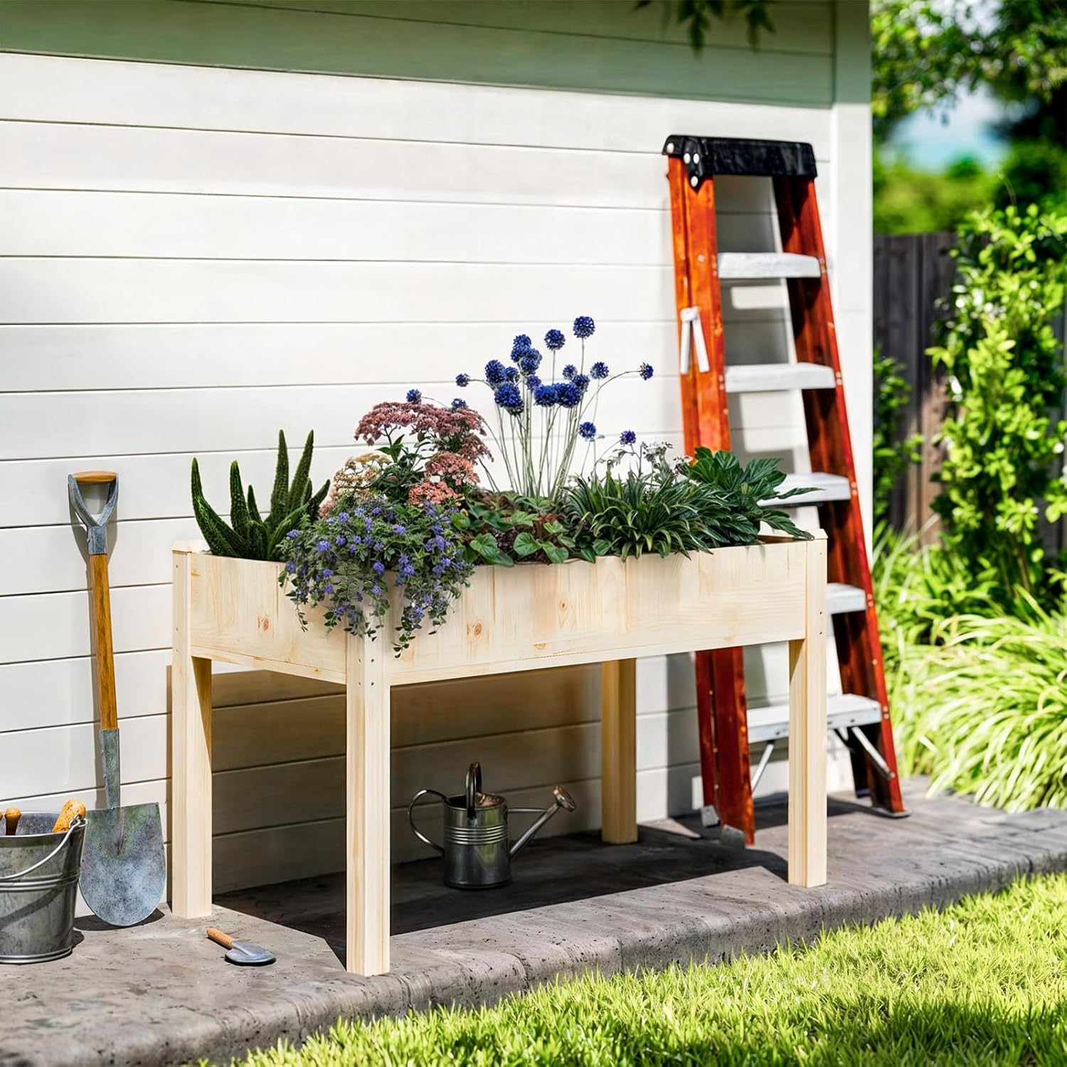 DUMOS Elevated Raised Garden Bed with Legs - 48" Wooden Planter Box with Fabric Liner & Drainage for Patio, Balcony, and Backyard Vegetables & Herbs