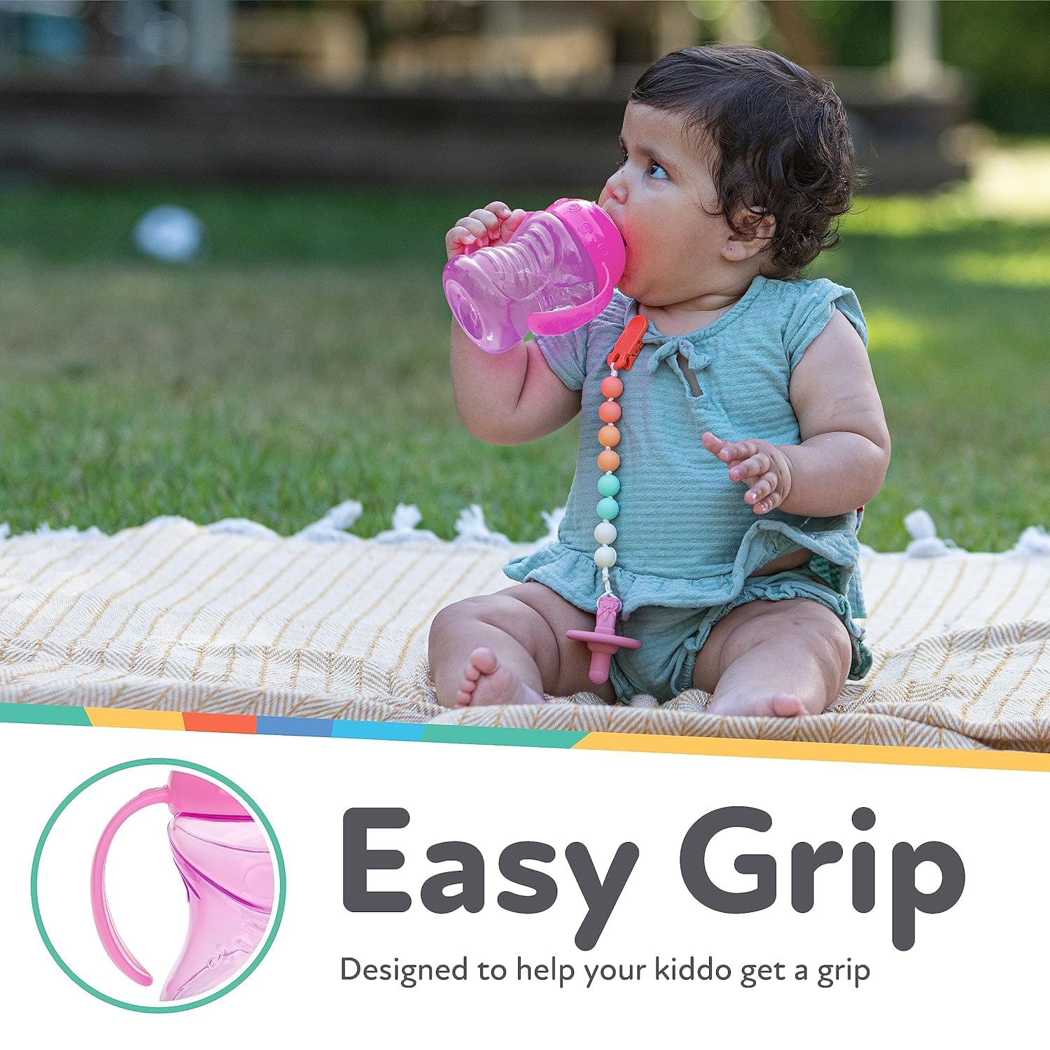 Nuby Clik-It Grip N' Sip 3-Pack Sippy Cups with Soft Spout and Handles - No-Spill Training Cups for Babies 4+ Months - 10 oz (Aqua/Purple/Pink)