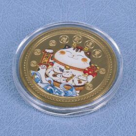 Gold Fortune Cat Lucky Coin – Feng Shui Charm for Good Wealth, Scratching Tickets & Lottery