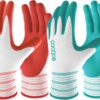 COOLJOB 2-Pack Women's Gardening Gloves – Breathable Rubber Coated Work Gloves with Non-Slip Grip, Dirt-Resistant Cuff (Medium, Red & Green)