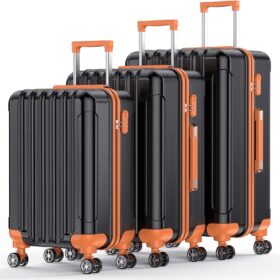 Nazhura 3-Piece Luggage Set with Spinner Wheels & TSA Lock - Lightweight Hardside Suitcase Nesting Set (20", 24", 28")