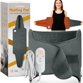 LEATIGIO Wearable Heating Pad for Back Pain & Cramps – Electric Waist Wrap with Fast-Heat Technology, Adjustable Timer, Soft Coral Fleece – Ideal Gift for Men & Women