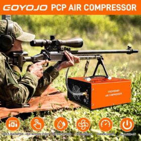 GOYOJO 4500 PSI PCP Air Compressor – 12V DC & 110V/220V AC Auto-Stop Portable High-Pressure Pump with Cooling Fan for Airguns, Paintball & Scuba
