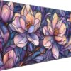 Floral XL Extended Gaming Mouse Pad - 31.5 x 15.7 Inch Faux Stained Glass Desk Mat with Purple & Pink Aesthetic Design, Non-Slip Keyboard Mat for Office & Computer
