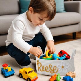 Personalized Baby Name Diaper Caddy - Cotton Rope Nursery Storage Basket with Handles - Custom Gift Bin for Toys & Organizer for Room, Bathroom & Living Room