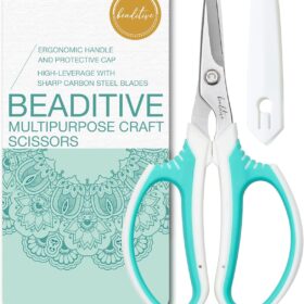 Beaditive Heavy-Duty Craft Scissors – High-Leverage Design with Ultra-Sharp Carbon Steel Blades for Leather, Sewing, and Scrapbooking