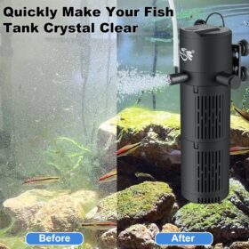 4-in-1 Submersible Aquarium Filter for 30-80 Gallon Tanks | 200 GPH Internal Power Filter with Wave Maker, Oxygenation & Dual-Layer Filtration for Freshwater, Saltwater & Turtle Tanks (Ultra-Quiet 12W)