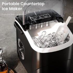 Antarctic Star 26lbs/Day Countertop Ice Maker - Self-Cleaning, 2 Ice Sizes, Ultra-Quiet for Home, Bar & Kitchen