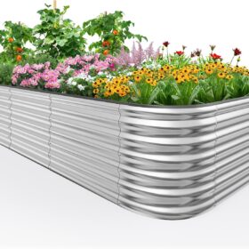 Quictent 8x4x2 Ft Galvanized Raised Garden Bed Kit – Extra Tall Oval Planter Box with Reinforced Crossbar and Protective Rubber Strip Edging for Vegetables, Flowers, and Herbs