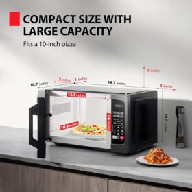 Toshiba 0.9 Cu Ft Countertop Microwave Oven – 900W Black Stainless Steel with Mute Function, Sound On/Off, 6 Auto Menus & Child Lock – Compact Apartment Essential