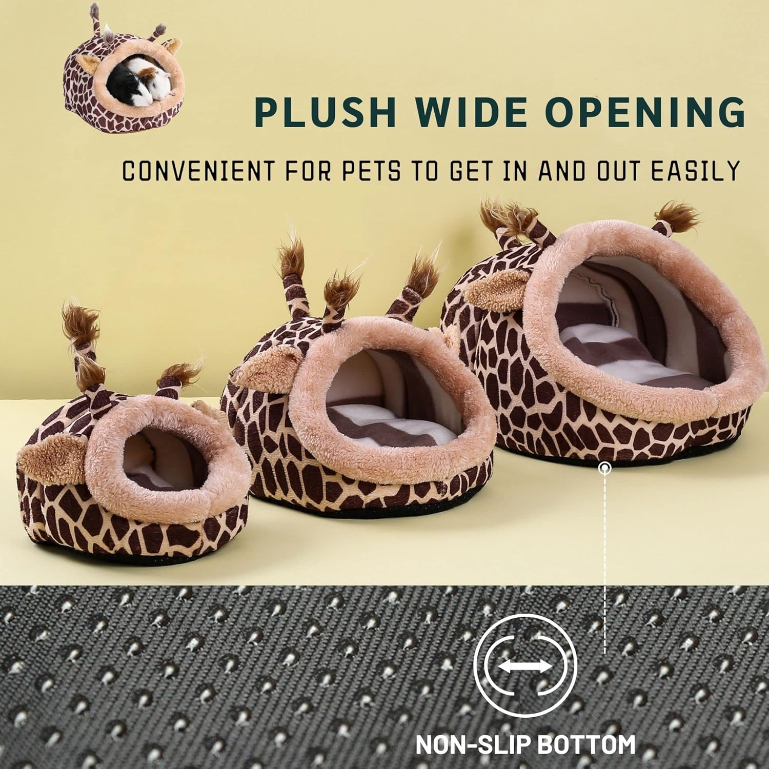 JanYoo Guinea Pig & Hedgehog Bed - Warm Plush Sleeping Bag Hideout with Removable Cushion - Cute Cage Accessories for Small Animals (Large, Giraffe)