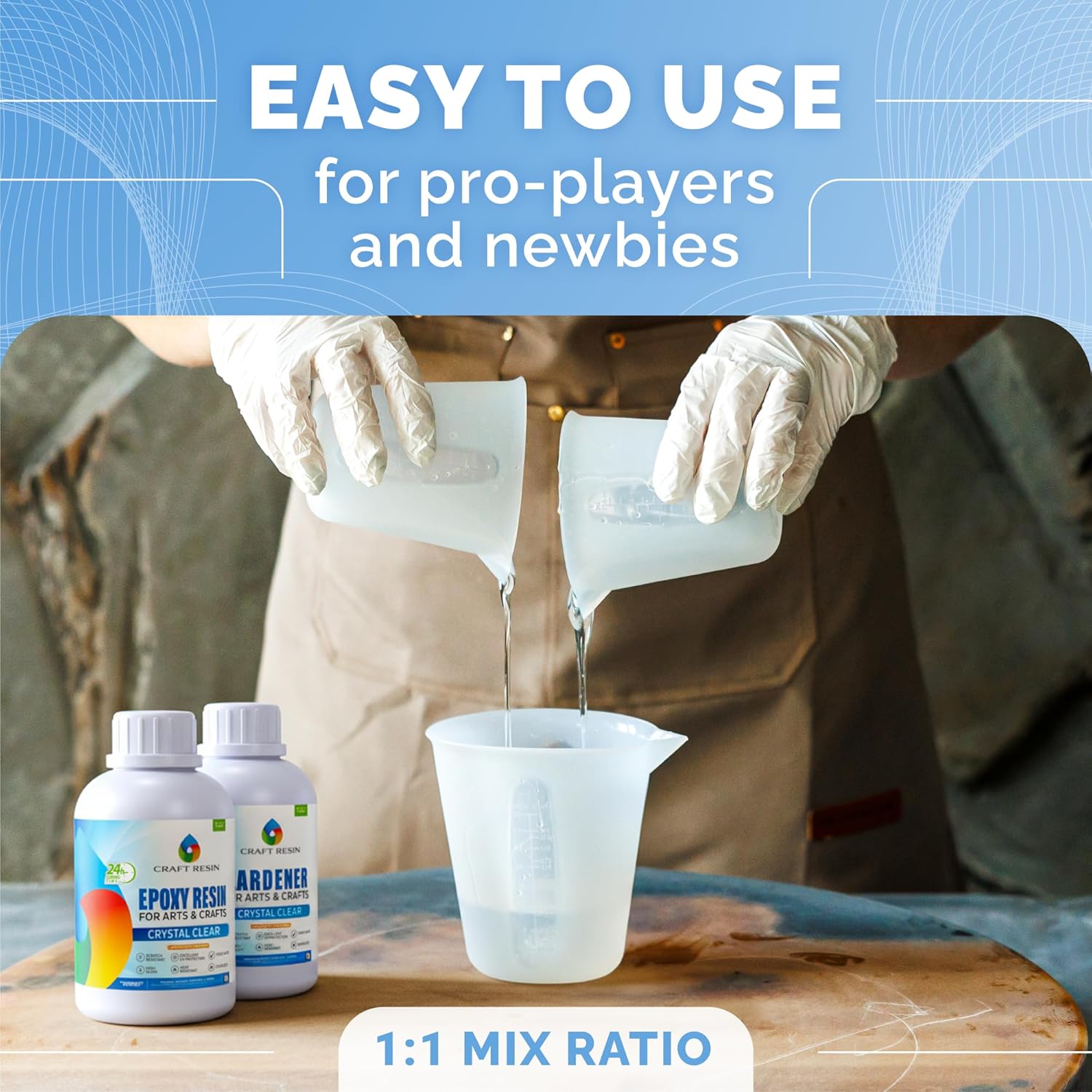 CRAFT RESIN 34 Oz Crystal Clear Epoxy Resin Kit – Food Safe, UV Resistant, Non-Toxic & Self-Leveling for Wood, Art, Jewelry & Tabletop Coating