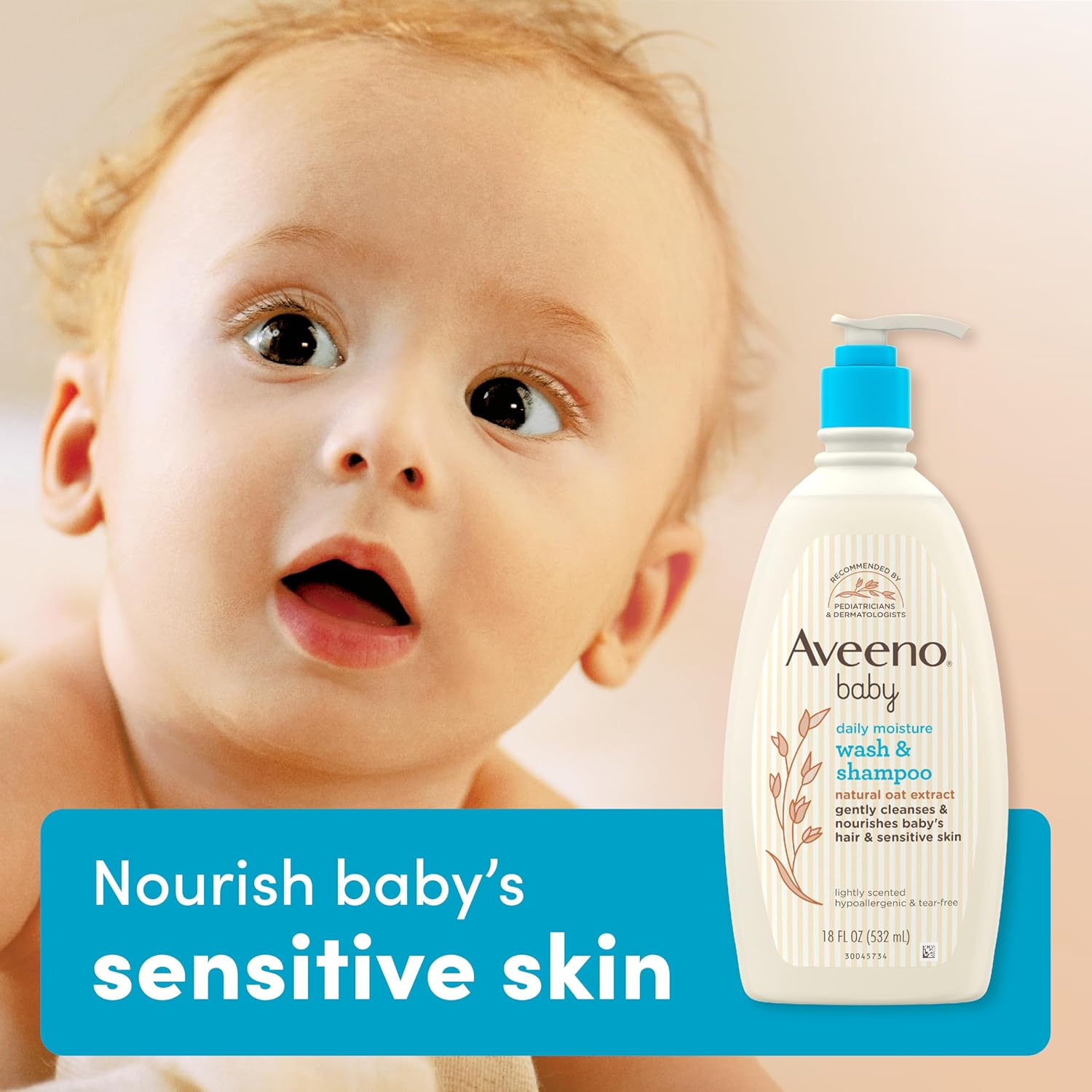 Aveeno Baby Daily Moisture Gentle Body Wash & Shampoo with Natural Oat Extract – 2-in-1 Tear-Free Formula for Sensitive Skin & Hair, 18 fl oz