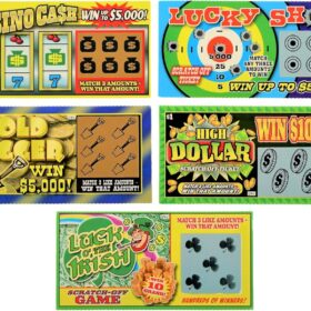 JA-RU Fake Lottery Tickets - 4 Pack (20 Total) | Realistic Scratch-Off Gag Gifts, Prank Items & Casino Party Favors for April Fools