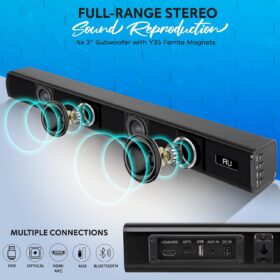 Pyle 32-Inch Home Theater Sound Bar - 80W Bluetooth 5.0 Audio System with HDMI ARC, Optical & Aux Inputs, Wall Mountable Design, Remote Control Included